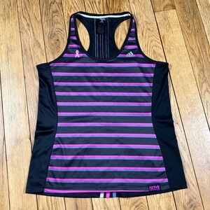 Adidas Pink Breast Cancer Stripe‎ Racerback Tank Top Activewear Athletic Size L